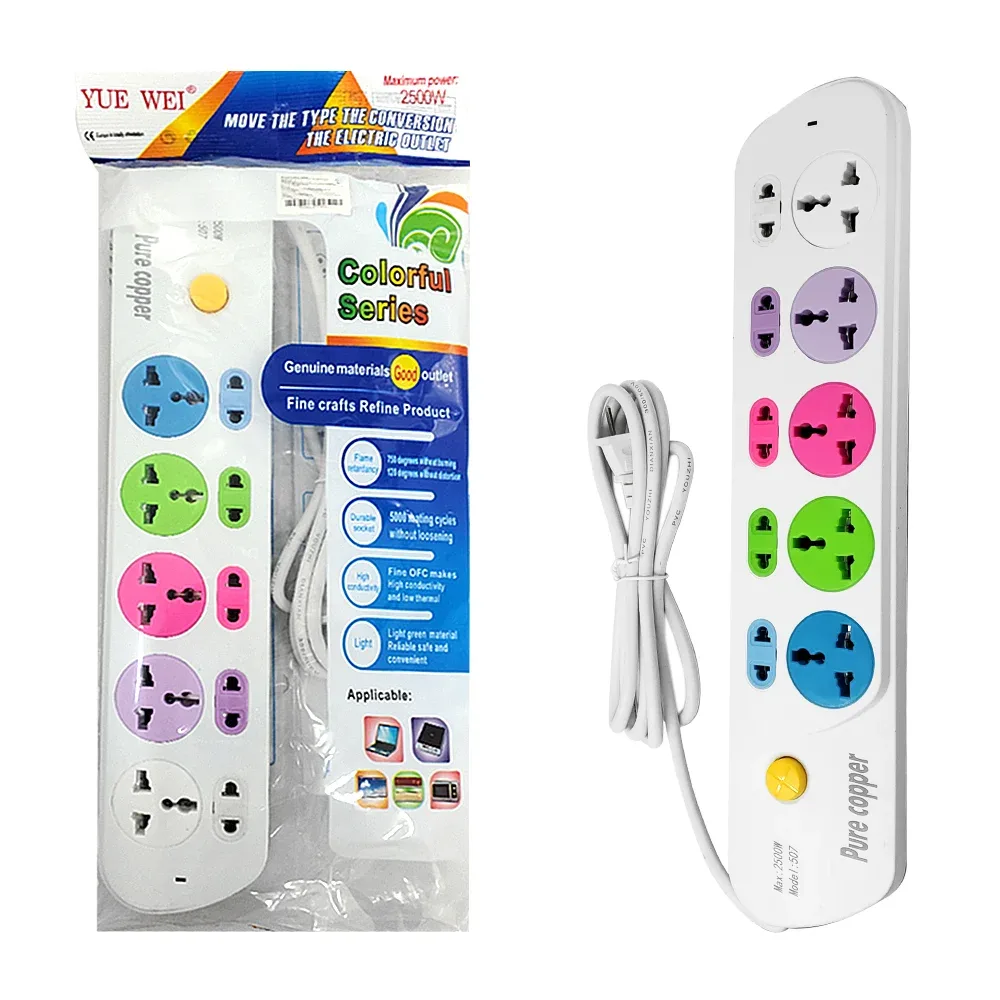 Barra multicontacto con 5 tomacorrientes, 2500w y botón de apagado / hfy-14063