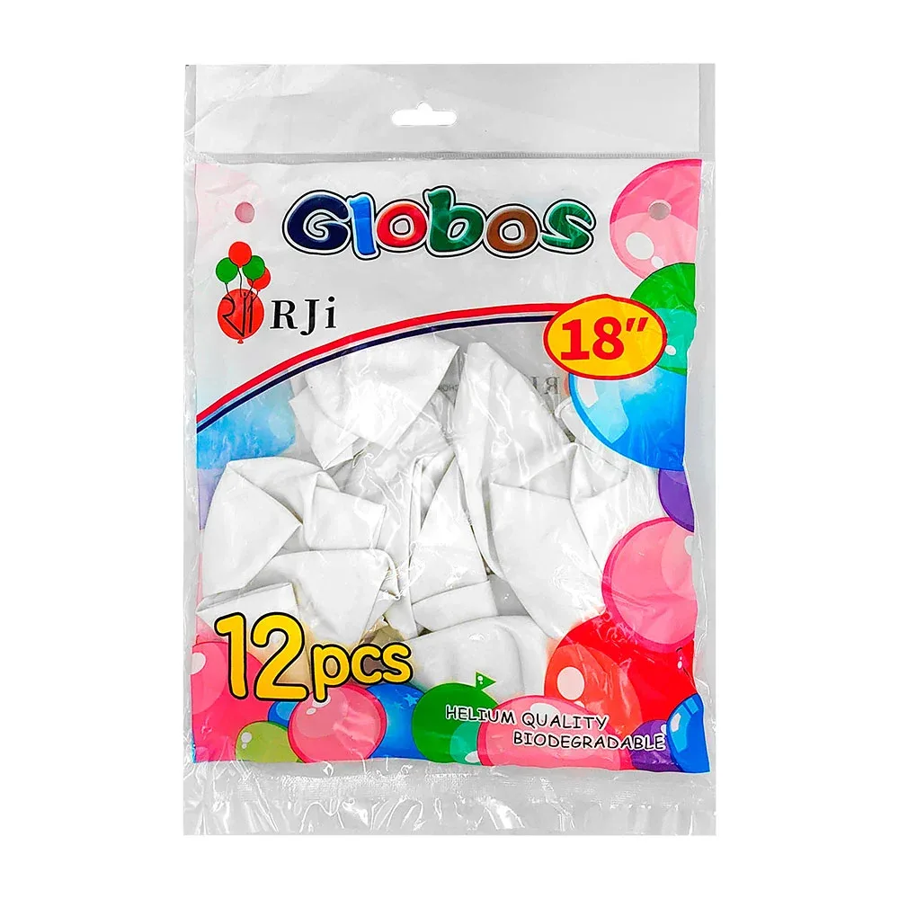 Paquete con 12 globos de látex rji de 18 pulgadas en color blanco / 662250-2
