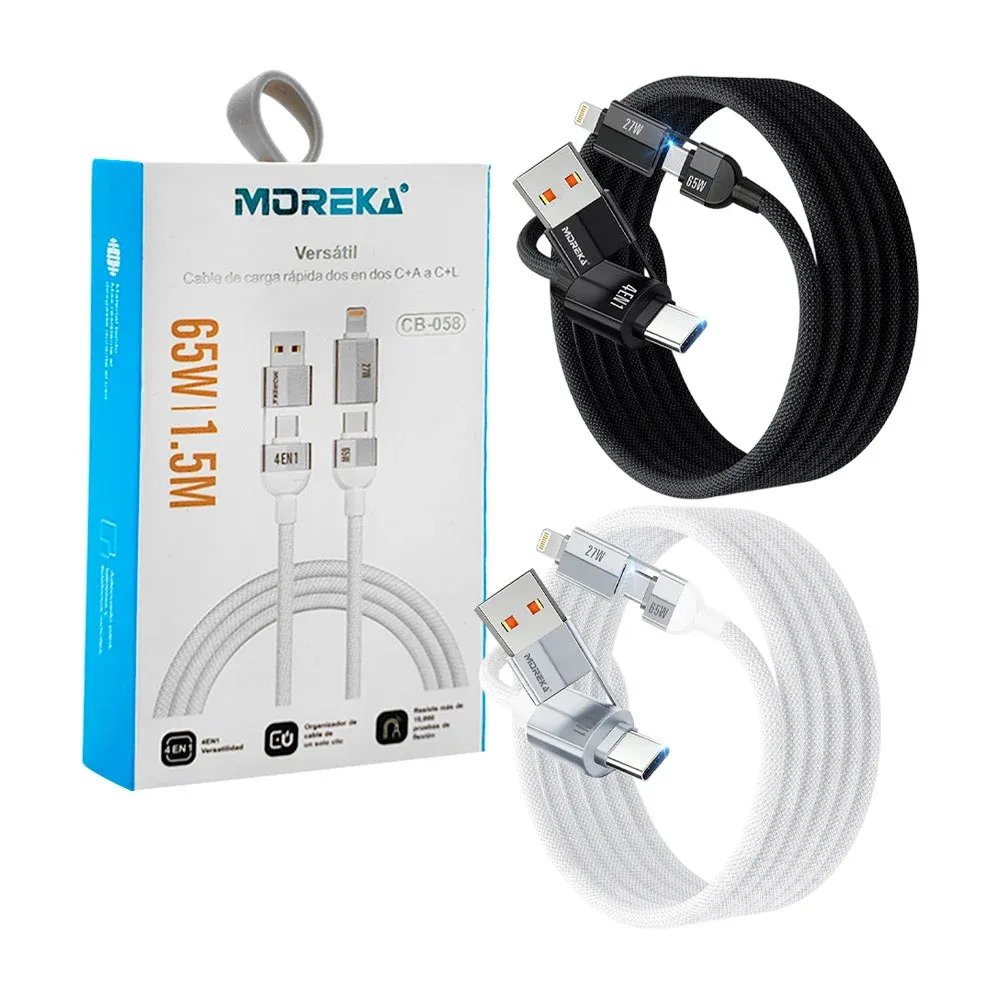 Cable tipo c a tipo c con adaptadores usb y linghtning y recubrimiento textil