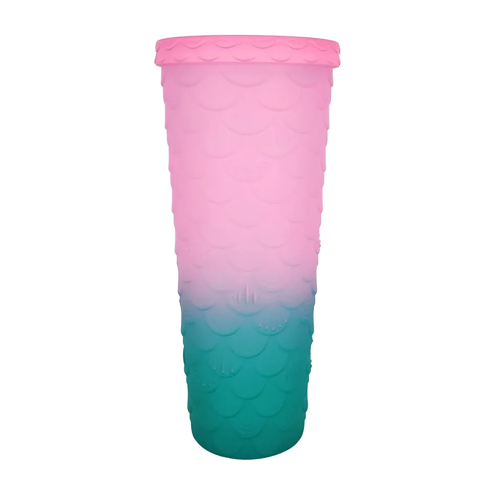 Vaso de acrílico diseño escamas de sirena 3d bicolor terminado mate 710ml, variedad de colores / bz7121