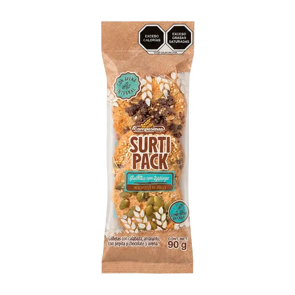 1pza galletas campesinas surtipack hechas con mantequilla y toppings surtidos de cereales, 90g