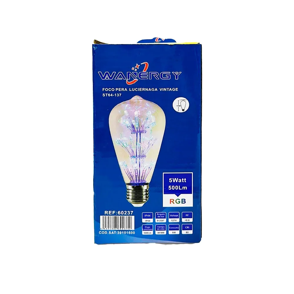 Foco bombilla rgb wanergy en forma de pera con efecto tipo luciérnaga y consumo