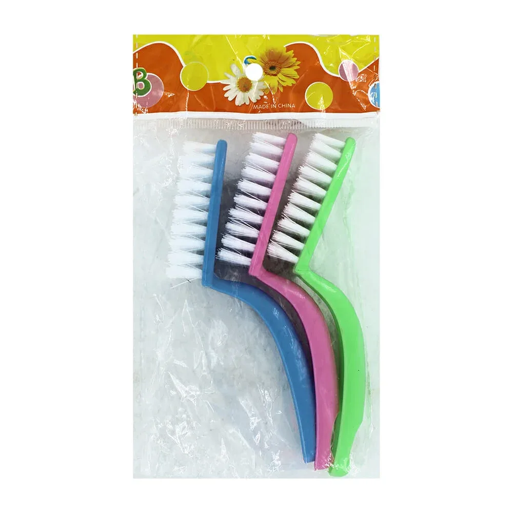 Paquete de 3 mini cepillos con mango de plástico y cerdas rígidas para limpieza, variedad de colores / mt019