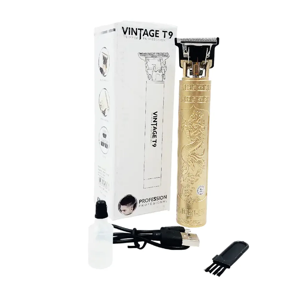 Máquina vintage inalámbrica con diseño dorado de dragon + 3 peines intercambiables para cortar cabello