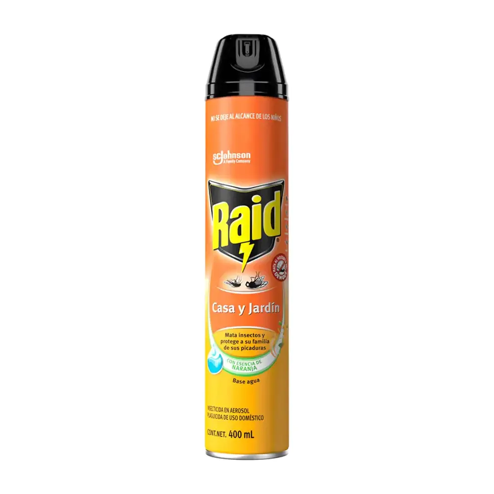 1pz raid casa y jardín a base de agua con esencia a naranja, 400ml / 1086791