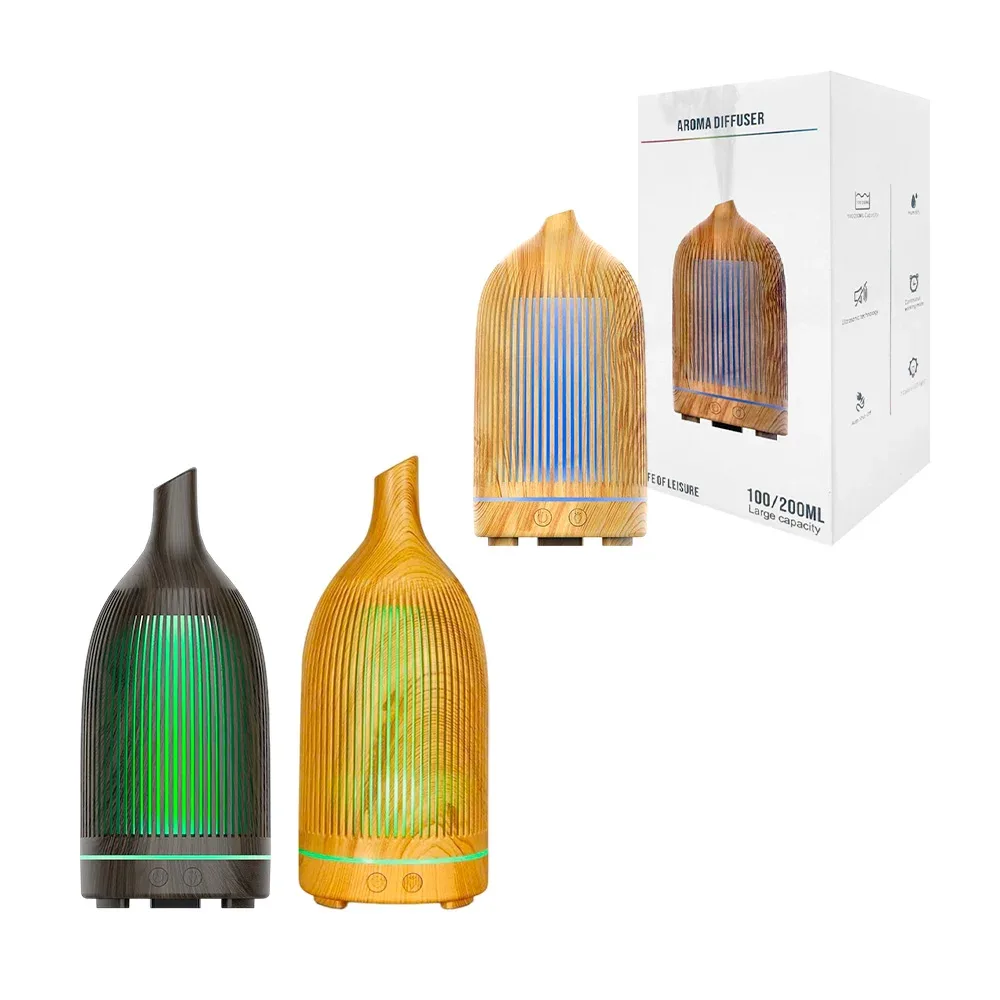 Humidificador redondeado, con acabado estilo bambú de 200ml, modelos varios