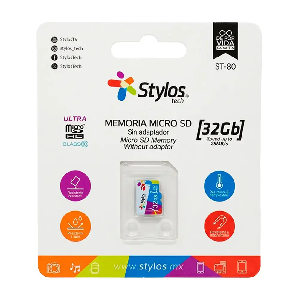 Memoria micro sd stylos de 32gb clase 10 sin adaptador / st-80