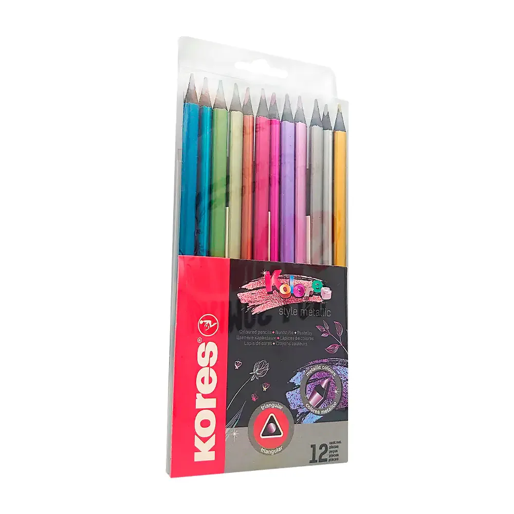Caja con 12 lapices de colores triangulares en tonos metalicos / yz-61-12