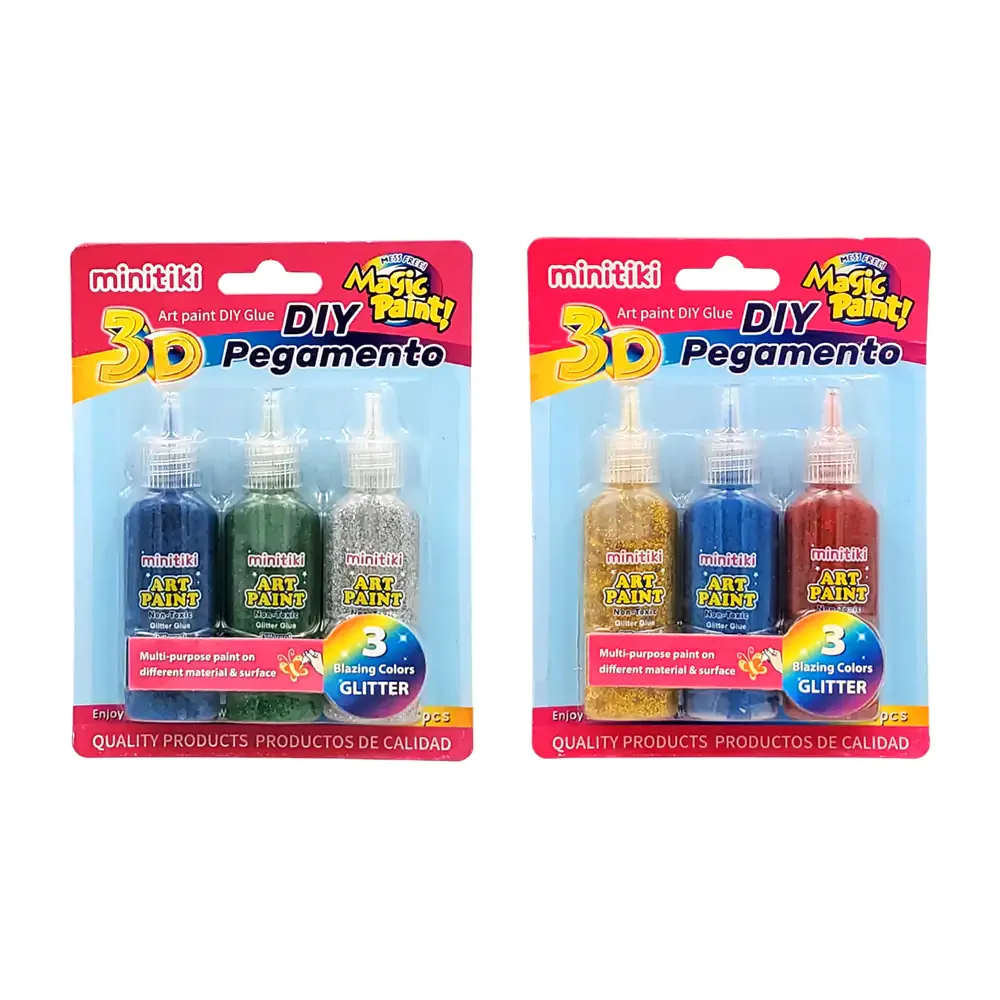 Blíster con 3 pegamentos líquidos de colores con glitter para manualidades, 22ml