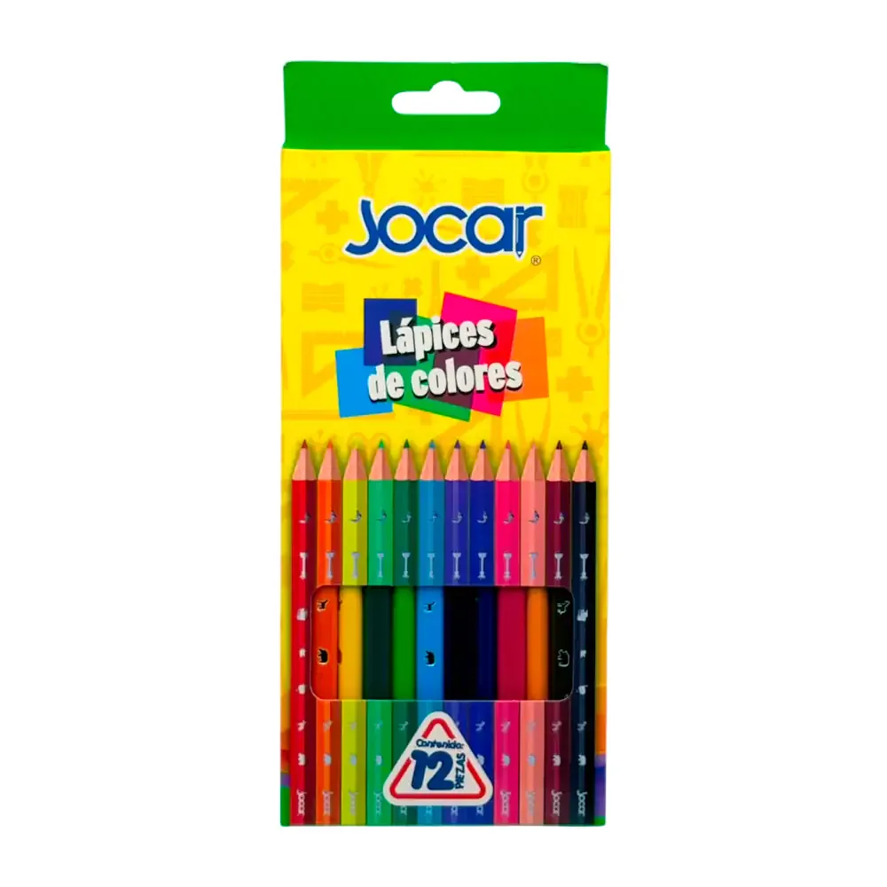 Caja con 12 lápices de colores largos triangulares en tonos vibrantes / 22457