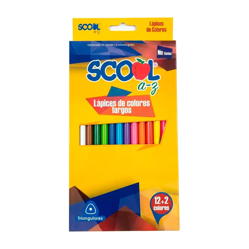 Caja scool con 14 lápices de colores triangulares, variedad de colores