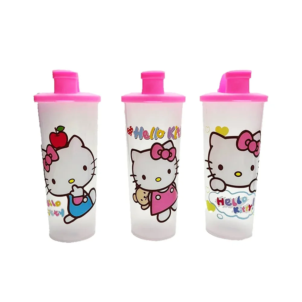 1pza vaso de plástico con tapadera sport y diseño de hello kitty 450ml, variedad de diseños / 009100