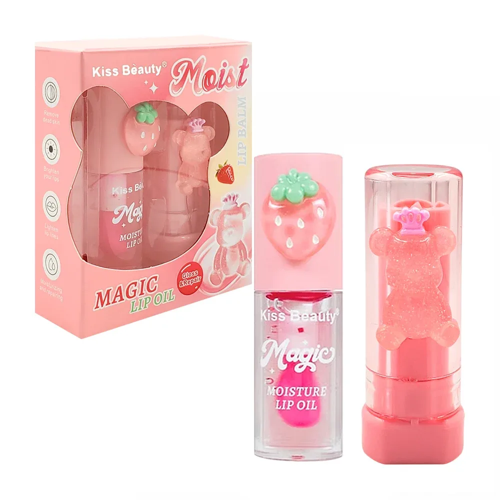 Paquete con 2 labiales mágicos, gloss humectante y labial, decoración de figura