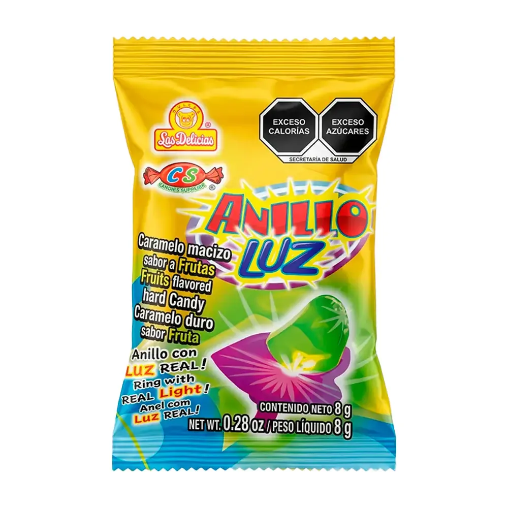 1pz caramelo macizo sabor a frutas con base en forma de anillo y luz, 8g / 049152