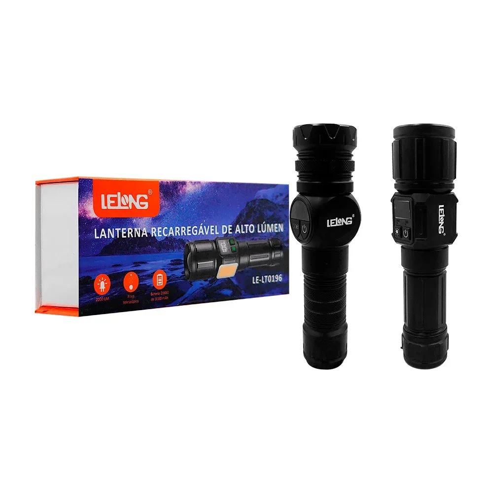 Linterna de mano recargable con zoom ajustable y diferentes modos de iluminación