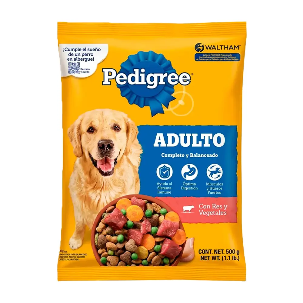 1pz bolsa de croquetas pedigree para perros adultos, sabor res con vegetales, 500g / 5848