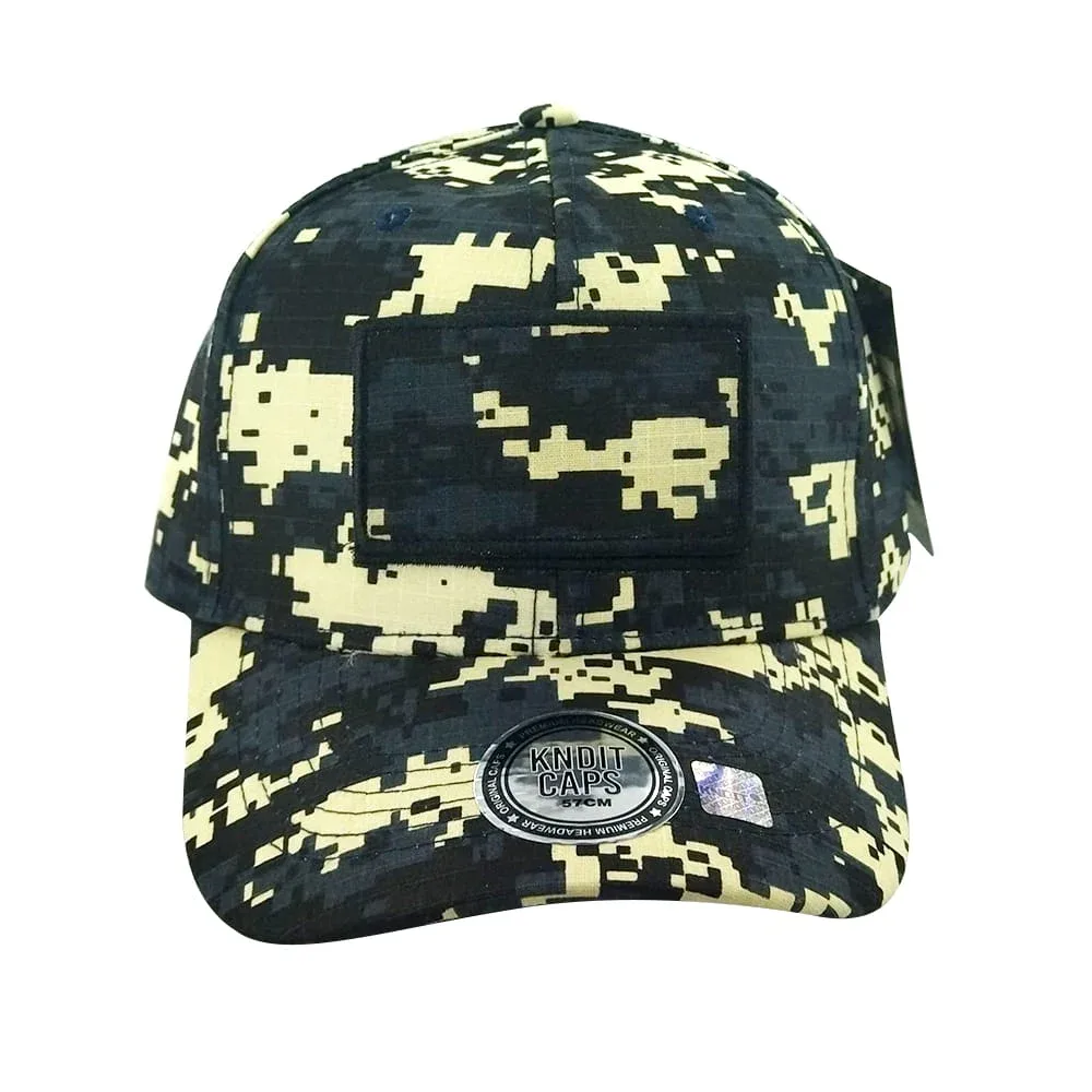Gorra cachucha ajustable kndit caps de visera curva con diseño tipo camuflaje militar y parche, variedad de colores