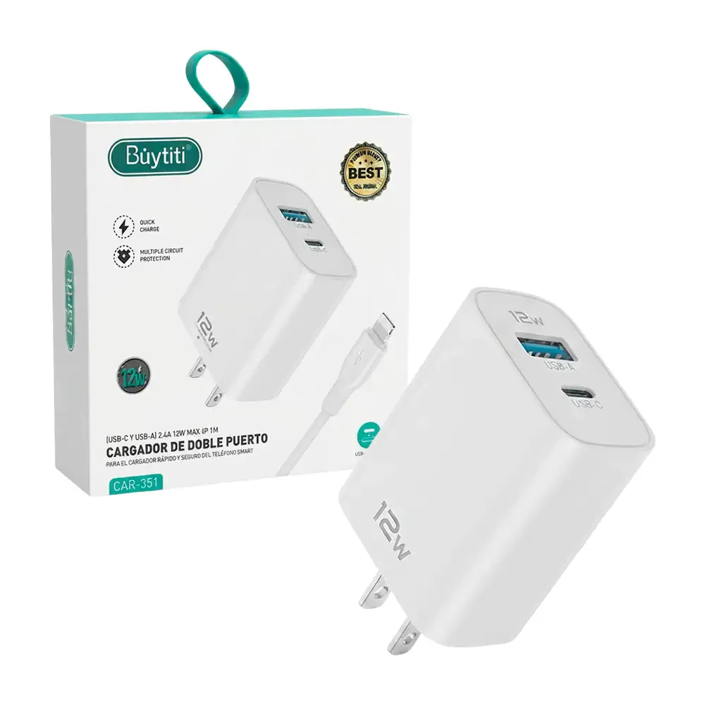 Cubo cargador de doble entrada usb-a, usb-c 240v para carga rápida /car-351