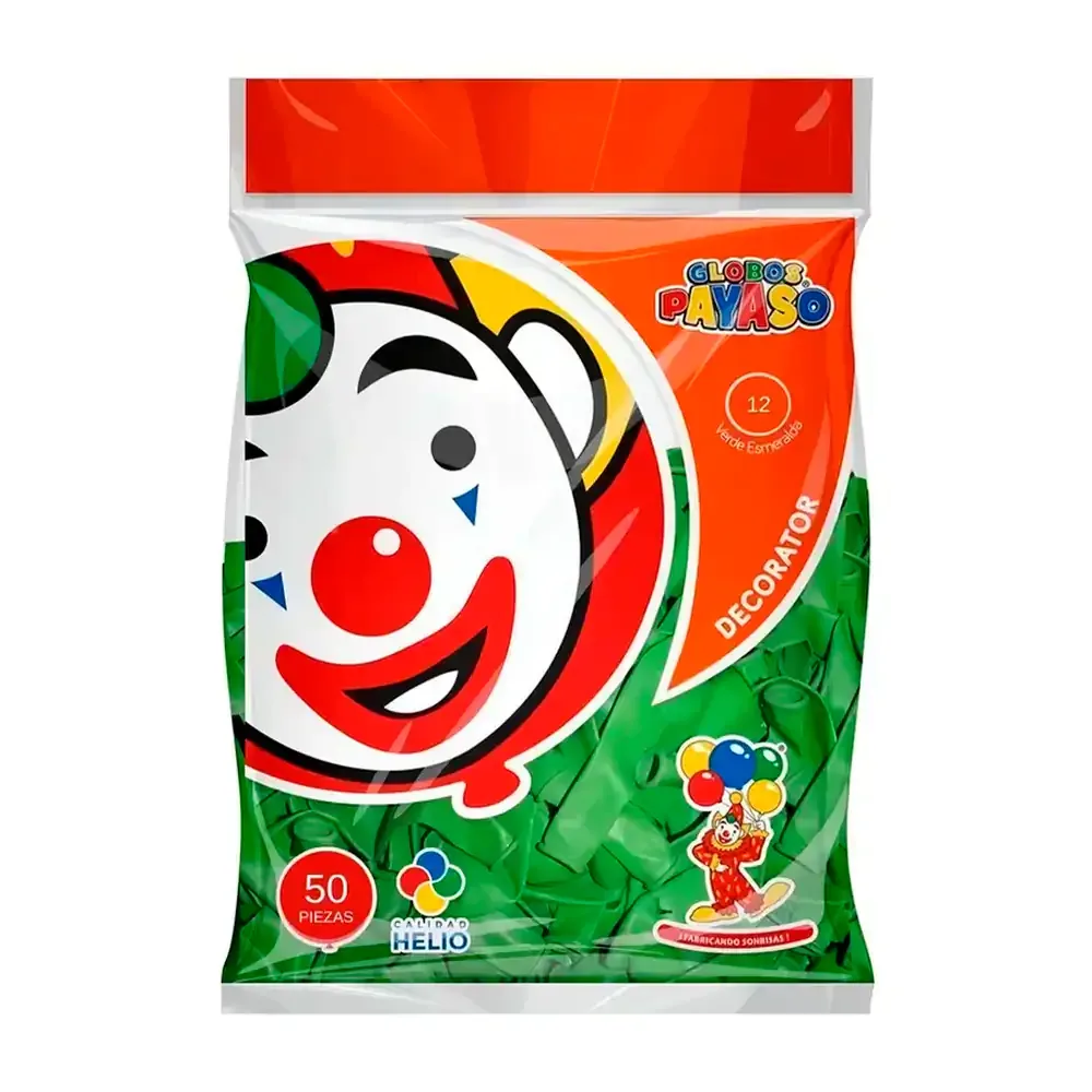 Paquete con 50 globos payaso de 12 pulgadas en tono verde esmeralda / 414064