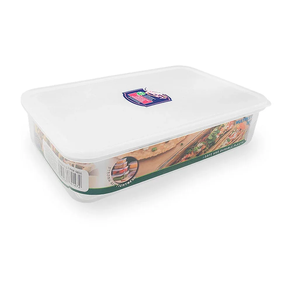 Tupper transparente rectangular de plástico, tapa de silicón, capacidad de 900ml