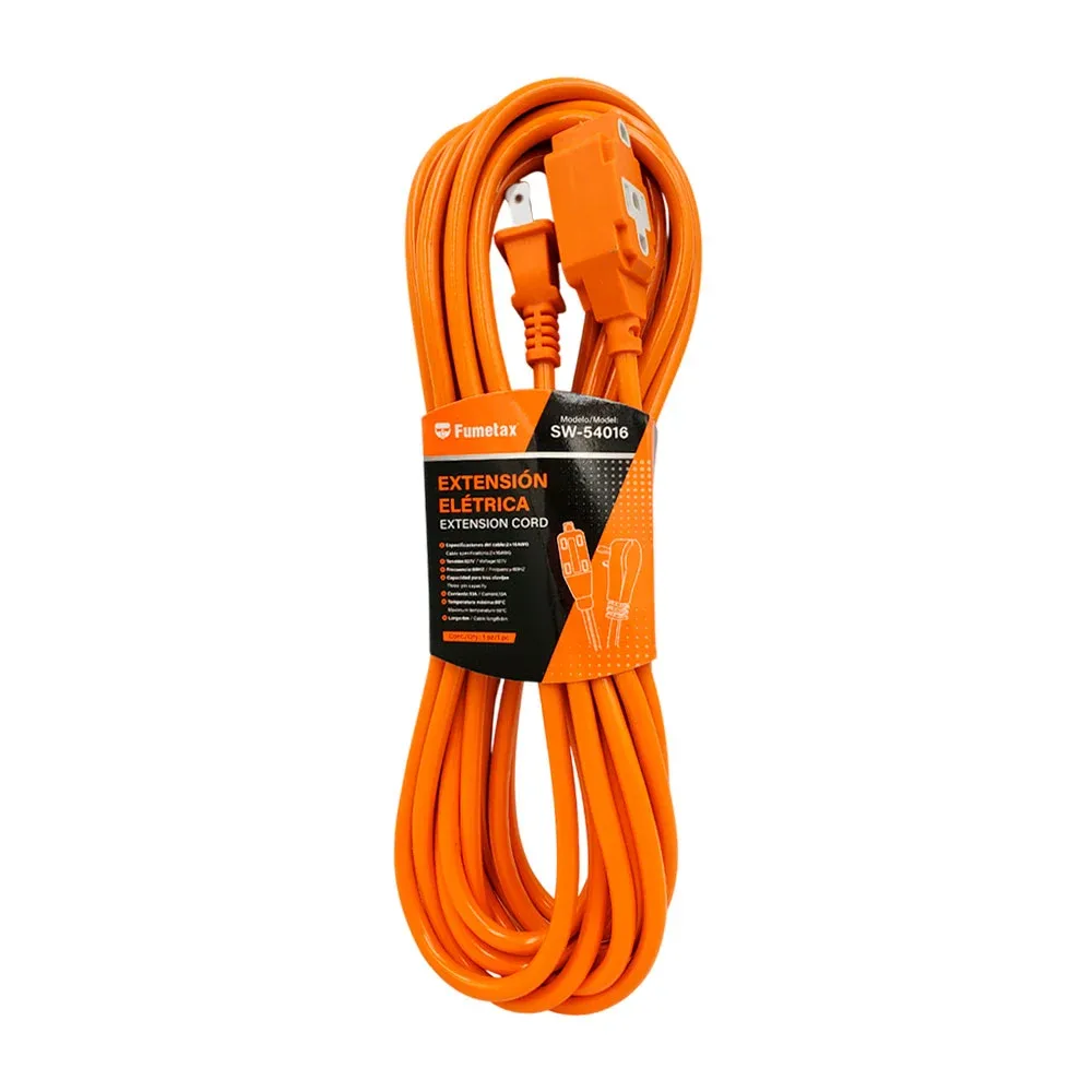 Extensión eléctrica fumetax, naranja de uso rudo, 3 conectores, 6m de largo