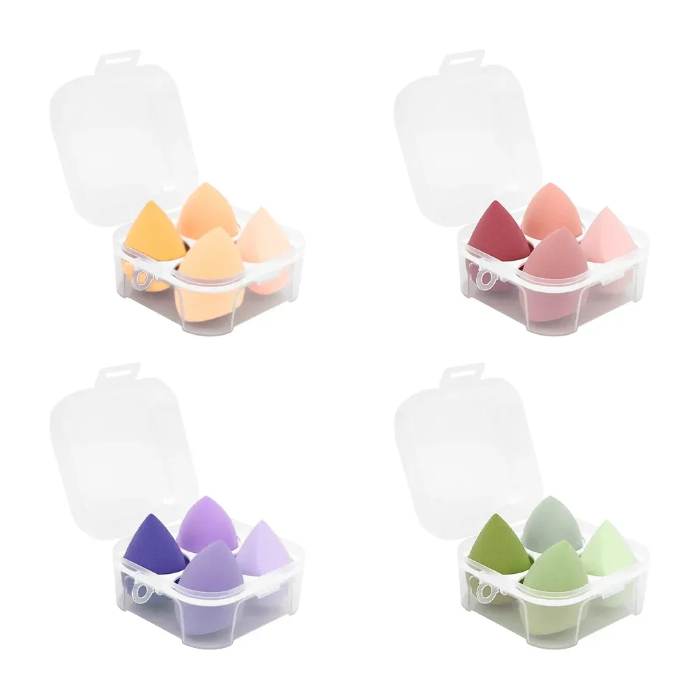 Estuche de plástico cuadrado con 4 esponjas para maquillaje, variedad de colores
