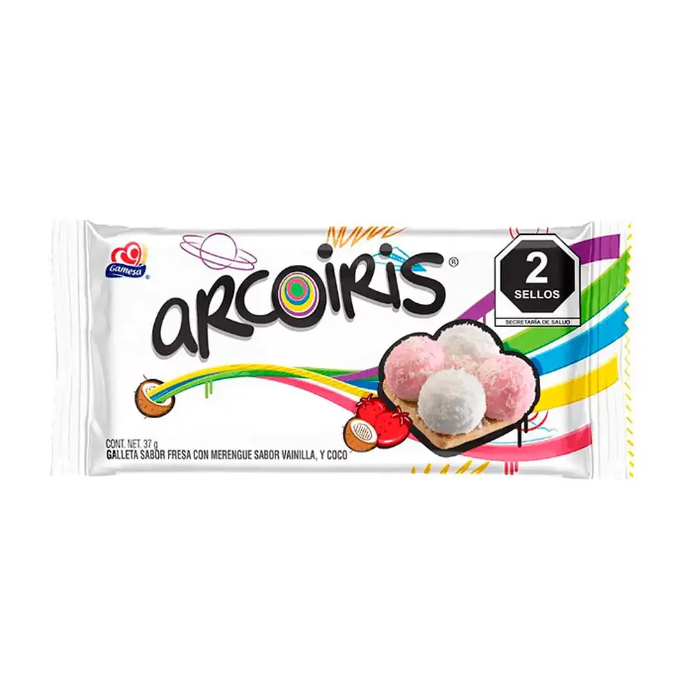 1pz mini paquete de galletas arcoíris con merengue sabor fresa y coco, 37g / arcoiris37