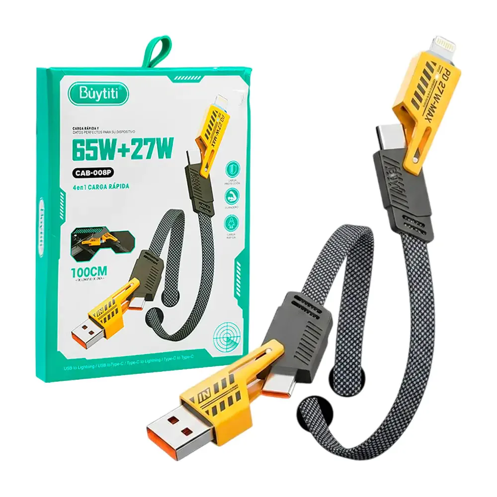 Cable de carga rápida usb a usb-c y lightning buytiti para uso rudo de 65+27w