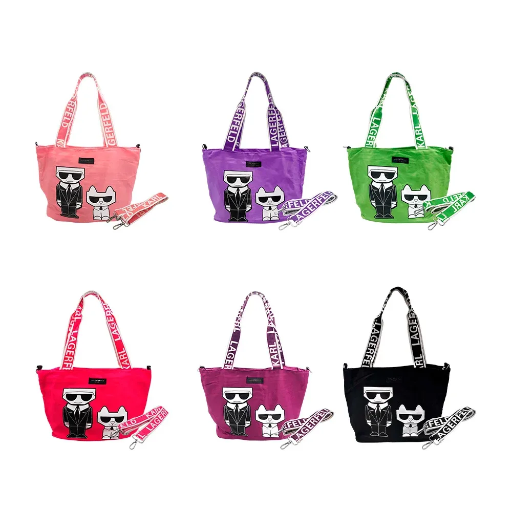 Bolsa de dama kl, 2 compartimentos, cierres plateados, asa estampada, con diseño