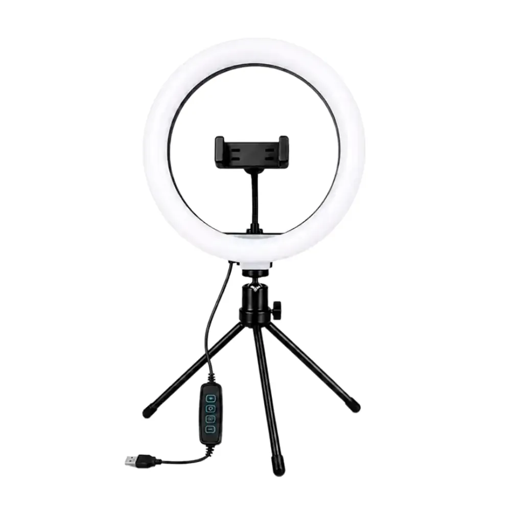 Aro de luz led de 26cm con modos de iluminación intercambiable, trípode y control bluetooth