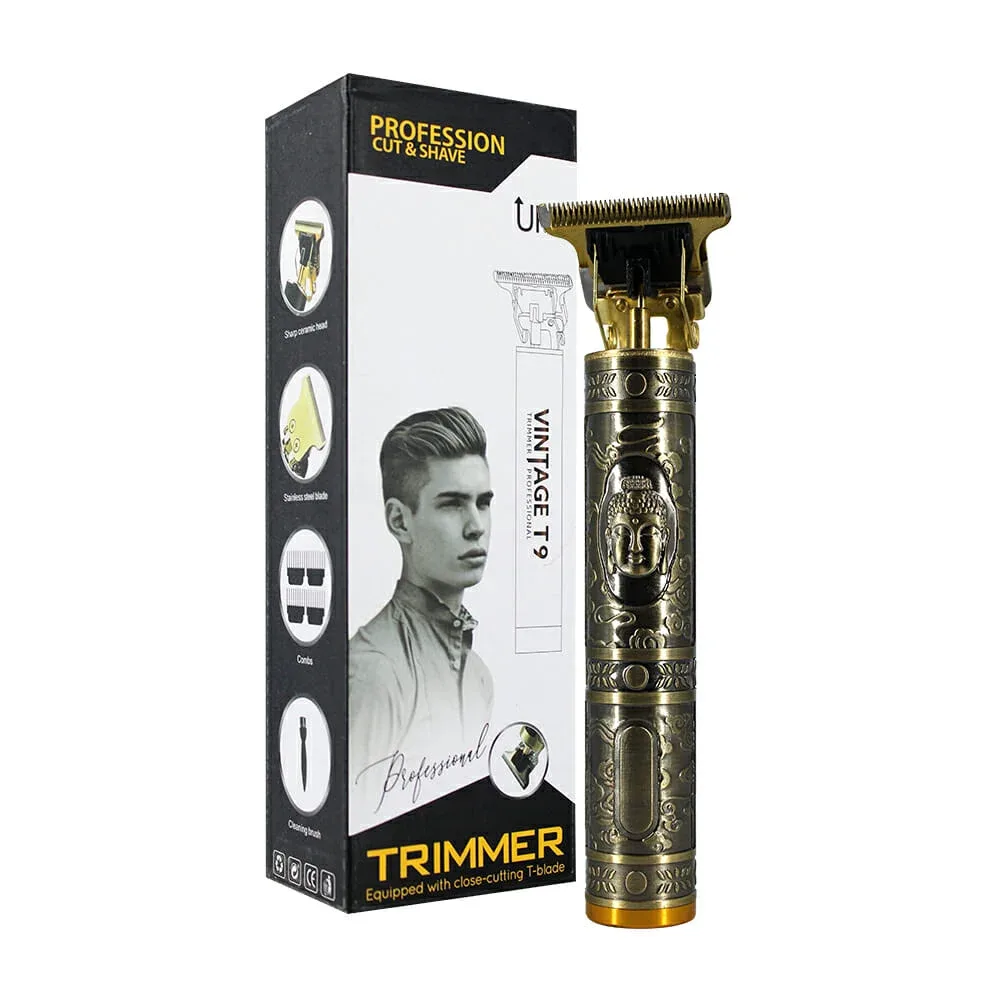 Maquina trimmer cortadora de pelo eléctrica recargable con diseño de buda / vintage t9