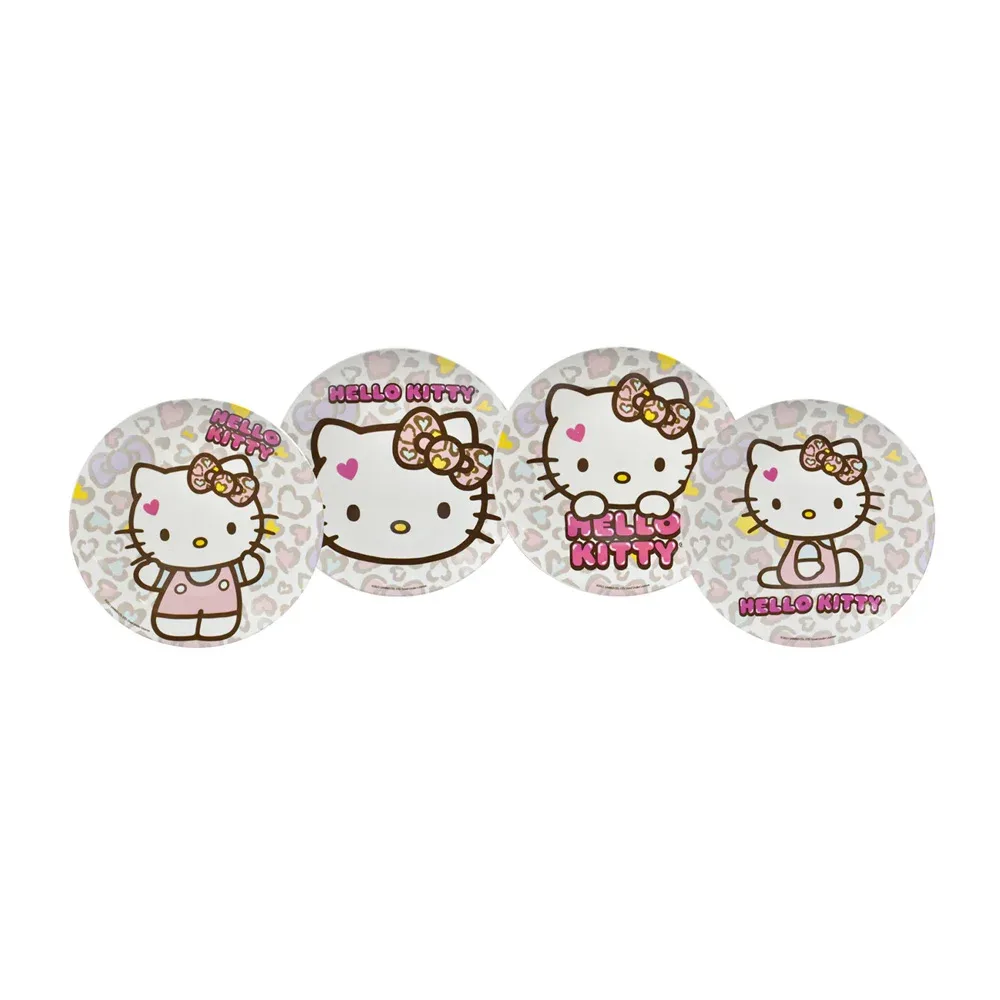 Vajilla coleccionable de porcelana con diseño de Hello Kitty y corazones con 12 piezas en platos de 23cm, tazones de 13.5cm y tazas de 330ml, variedad de diseños / 2415-3726