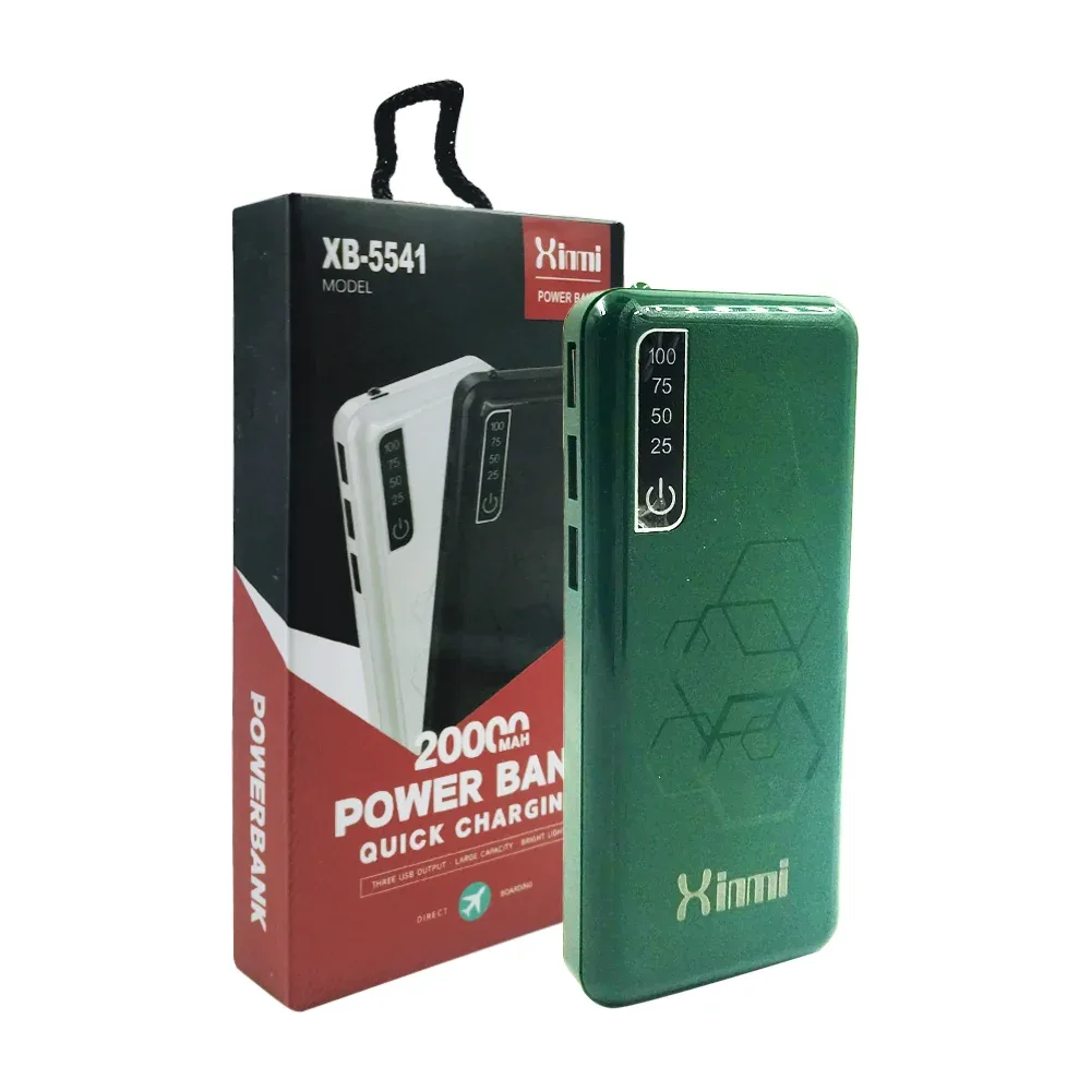 Power bank batería portátil con 3 puertos usb + linterna, capacidad de 20000mah e indicador de carga, variedad de colores / xb-5541