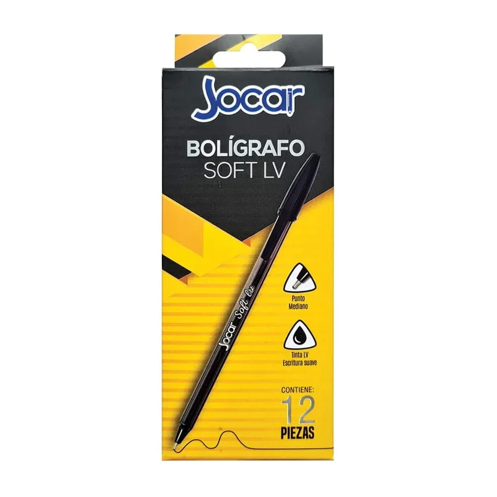 Caja con 12 plumas bolígrafos jocar con tinta lv color negra y punta de 1mm / b12ah
