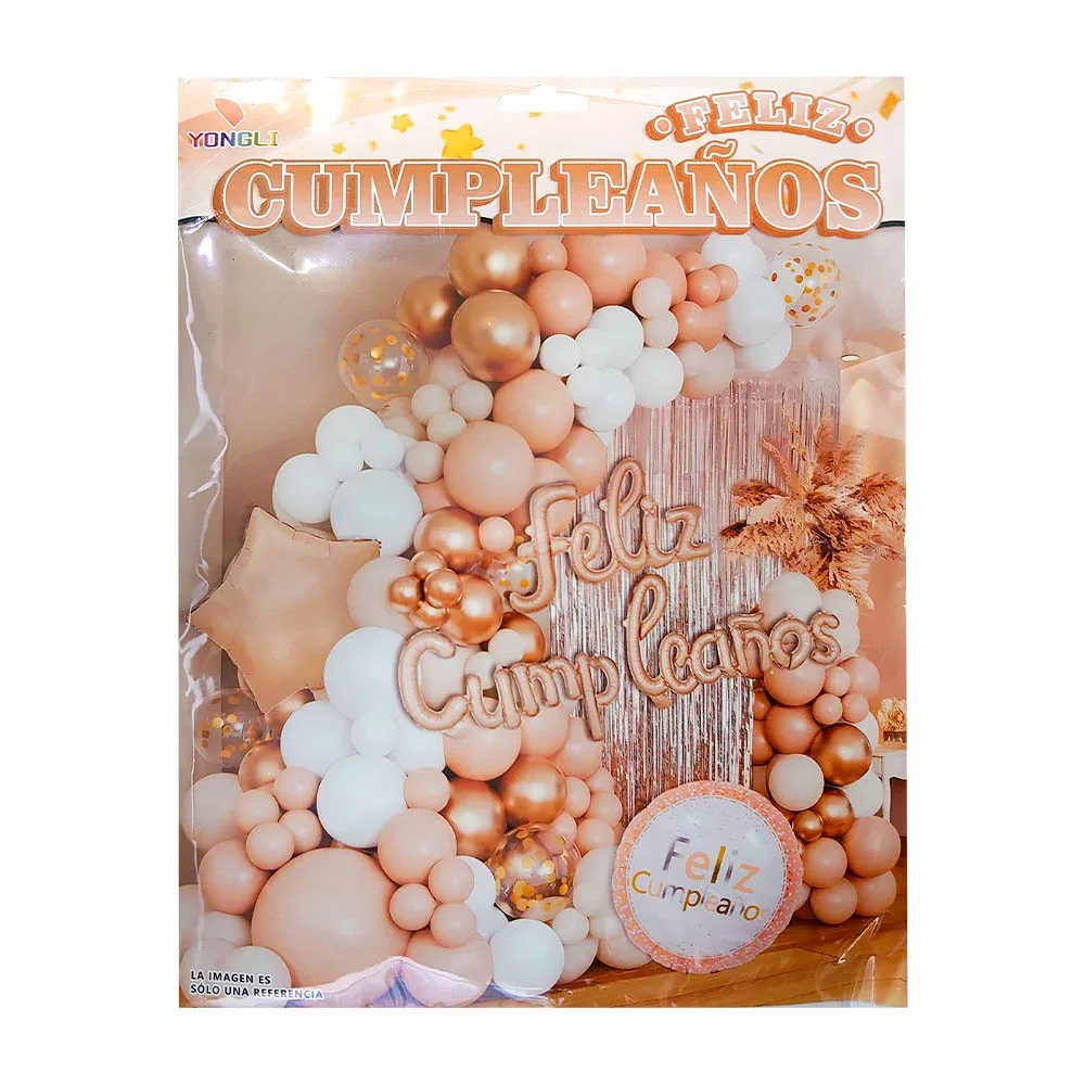 Paquete de 60 globos, café, blanco y metálicos, globo feliz cumpleaños + cortina