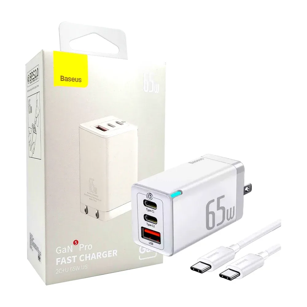 Cubo de carga baseus con puerto usb y 2 usb-c de 65 watts, variedad de colores / ccgp120102