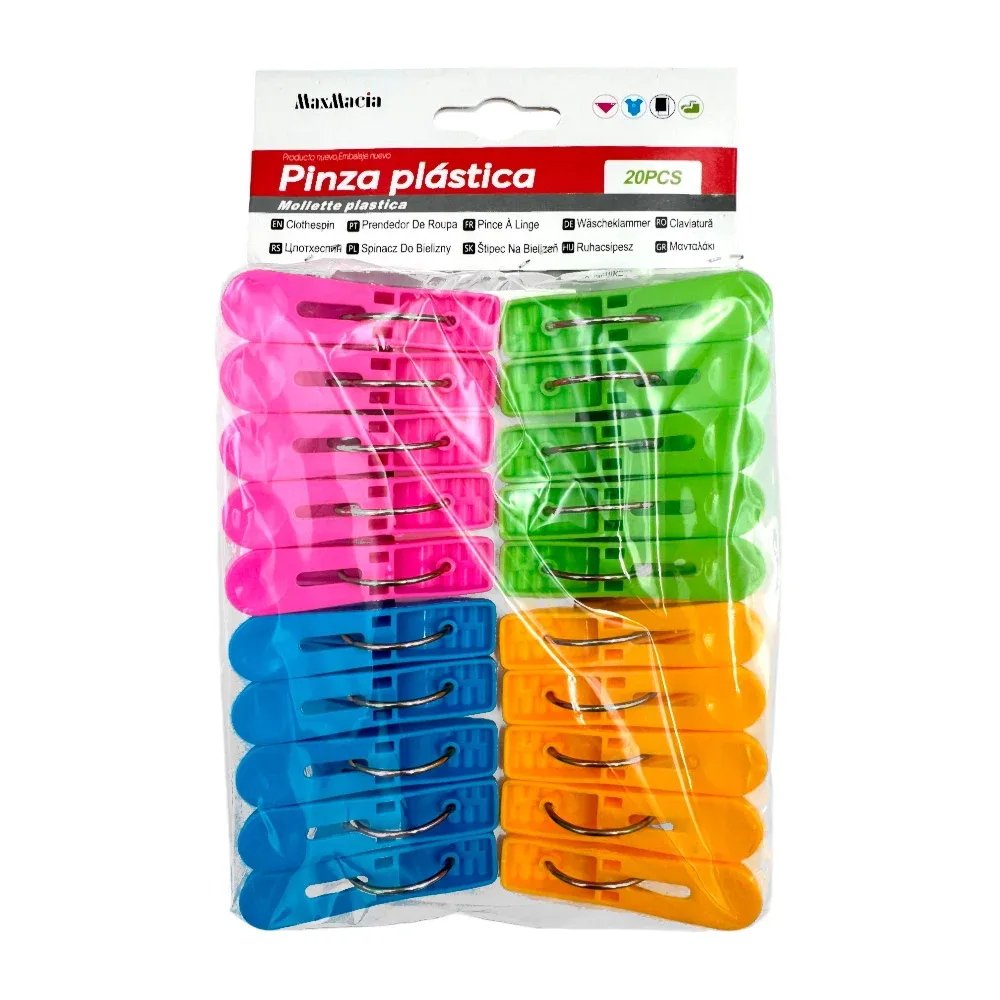 Paquete con 20 pinzas de colores de plástico para colgar la ropa, 6.0x1.6cm / 13953