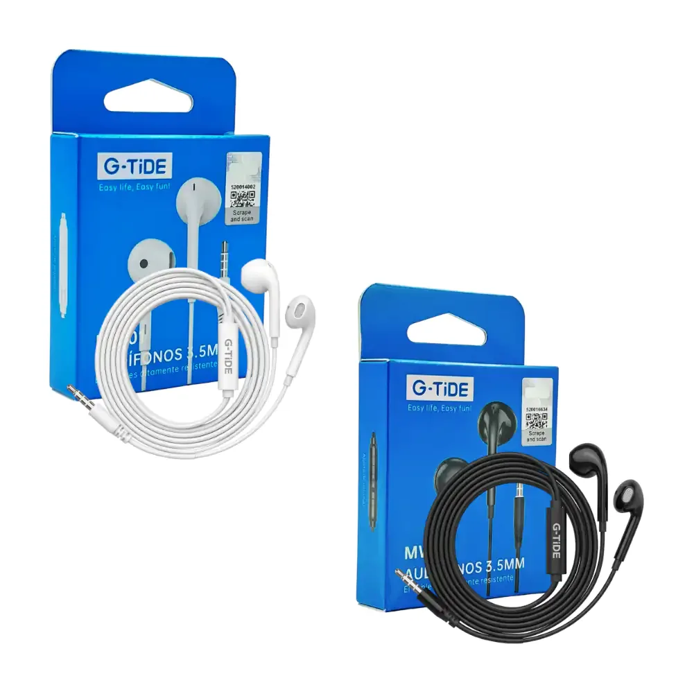 Audífonos alámbricos tipo earphone g-tide con cable resistente de 1.2m y entrada auxiliar de 3.5mm, variedad de colores / mw01