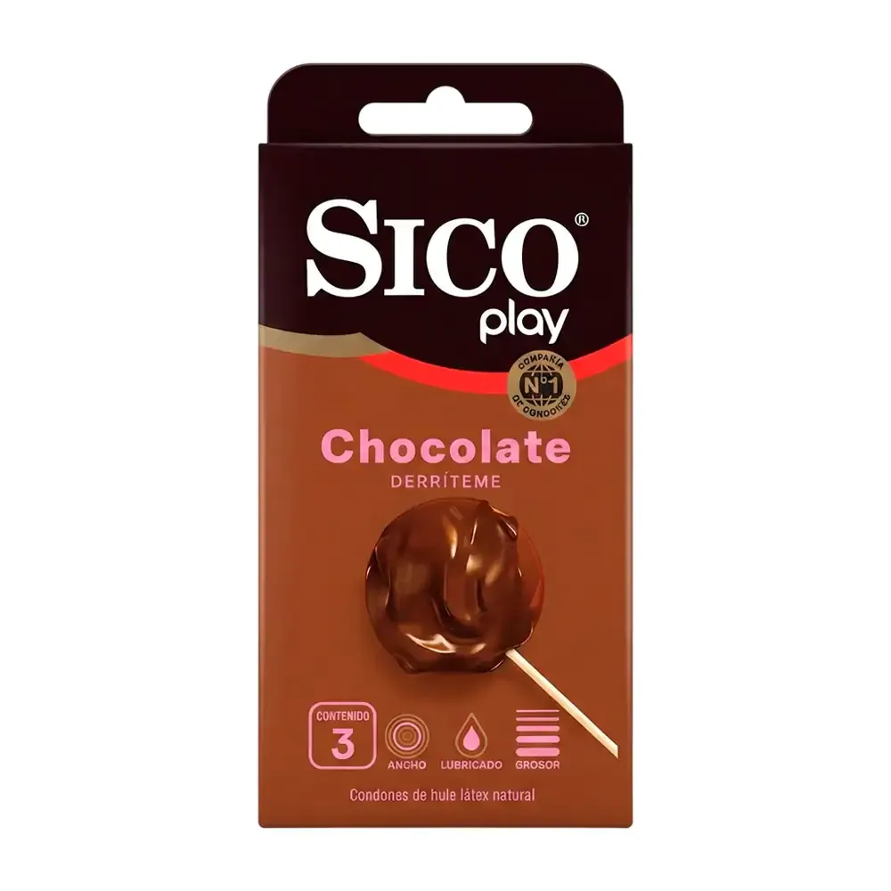 Paquete con 3 condones - preservativos sico play sabor a chocolate / 100173