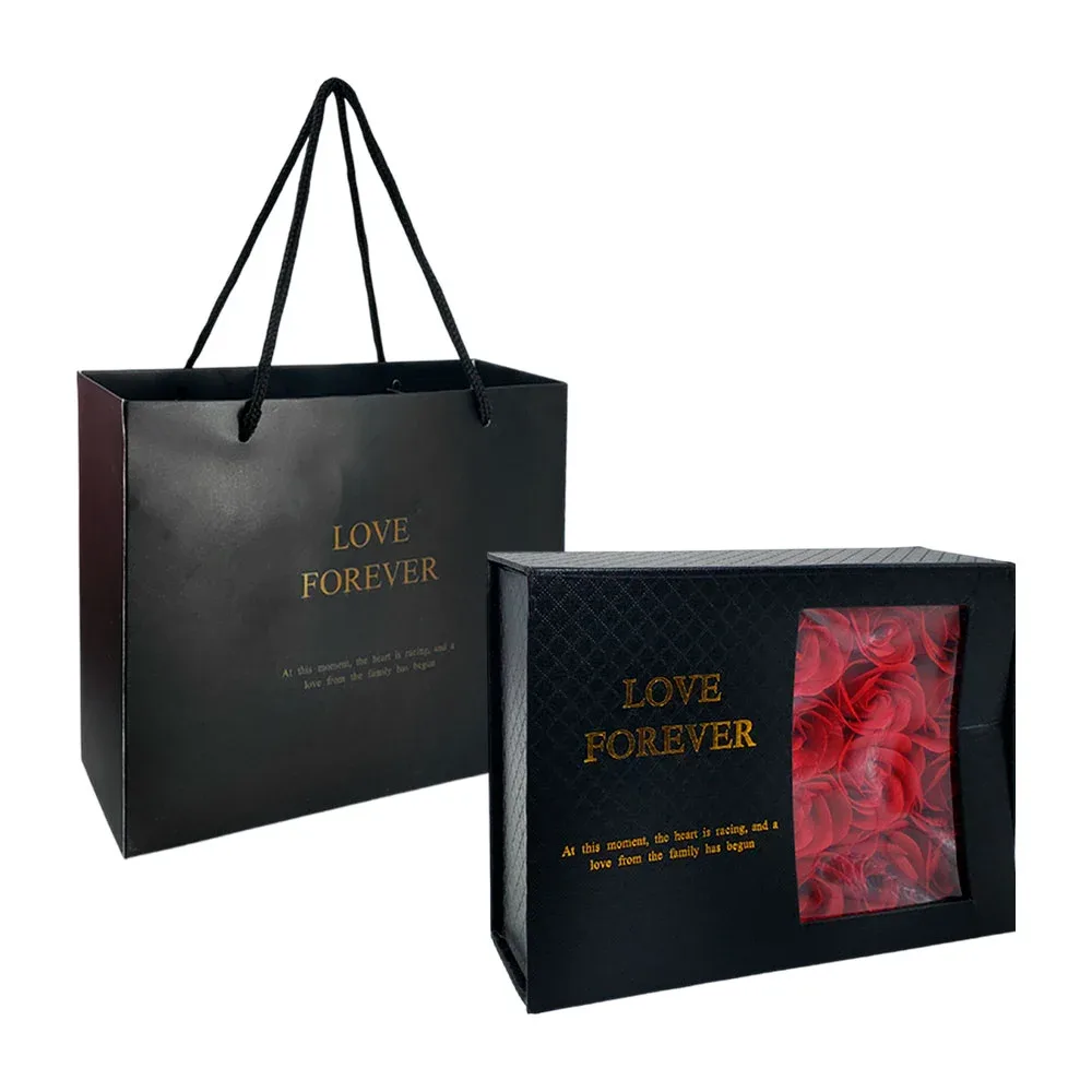 Caja con 12 rosas eternas y collar de diferentes modelos + bolsa de regalo