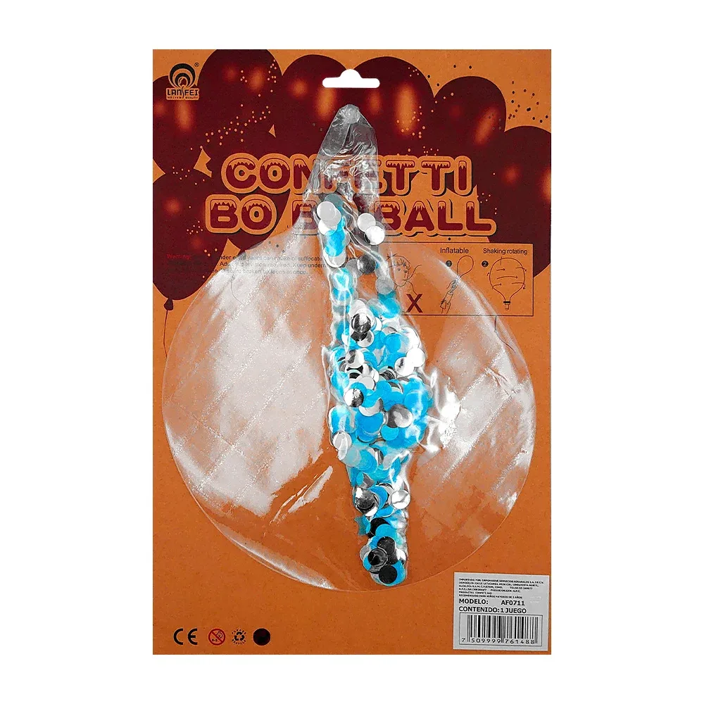1pza Globo mediano transparente con confeti, variedad de colores / confetti bo bo ball / af0711