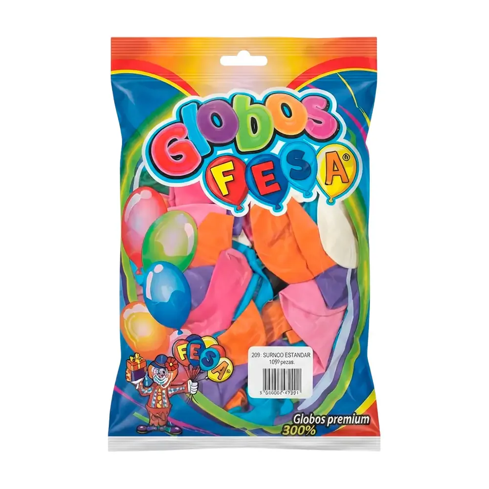 Paquete con 100 globos fesa de látex de 7in en tamaño estándar, variedad de colores / 477207