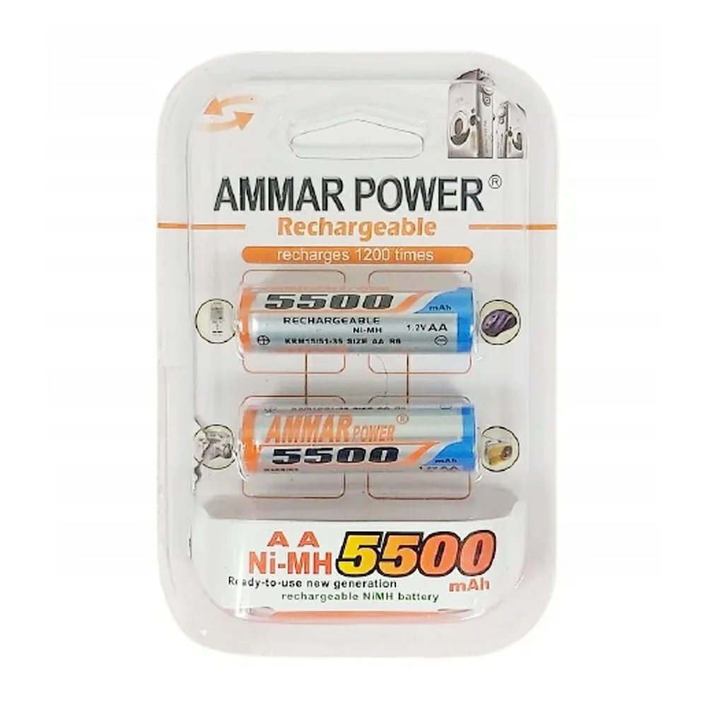 Blíster con 2 pilas recargables AA ammar power, 5500mah, 1.2v / gh-1596