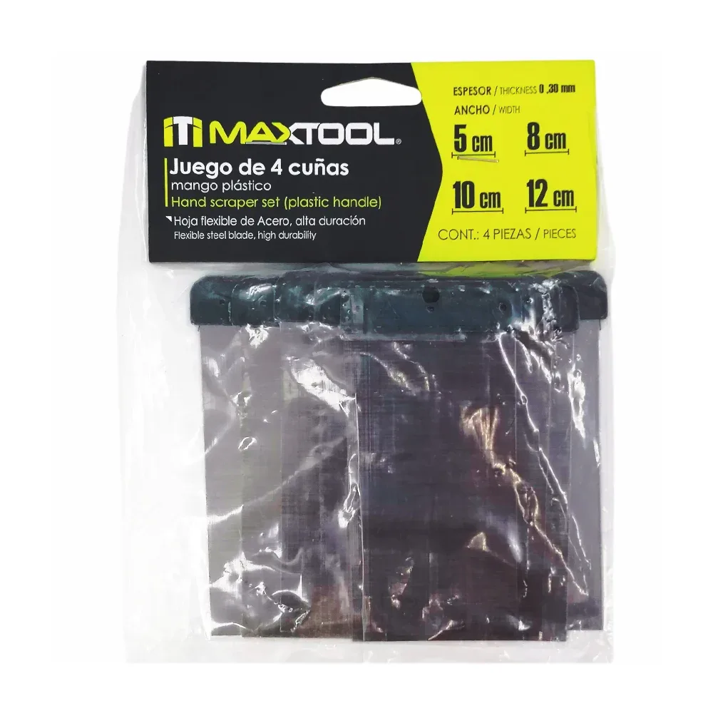 Paquete 4 espátulas cuñas maxtool con hoja flexible de acero y mango de plástico / 300131