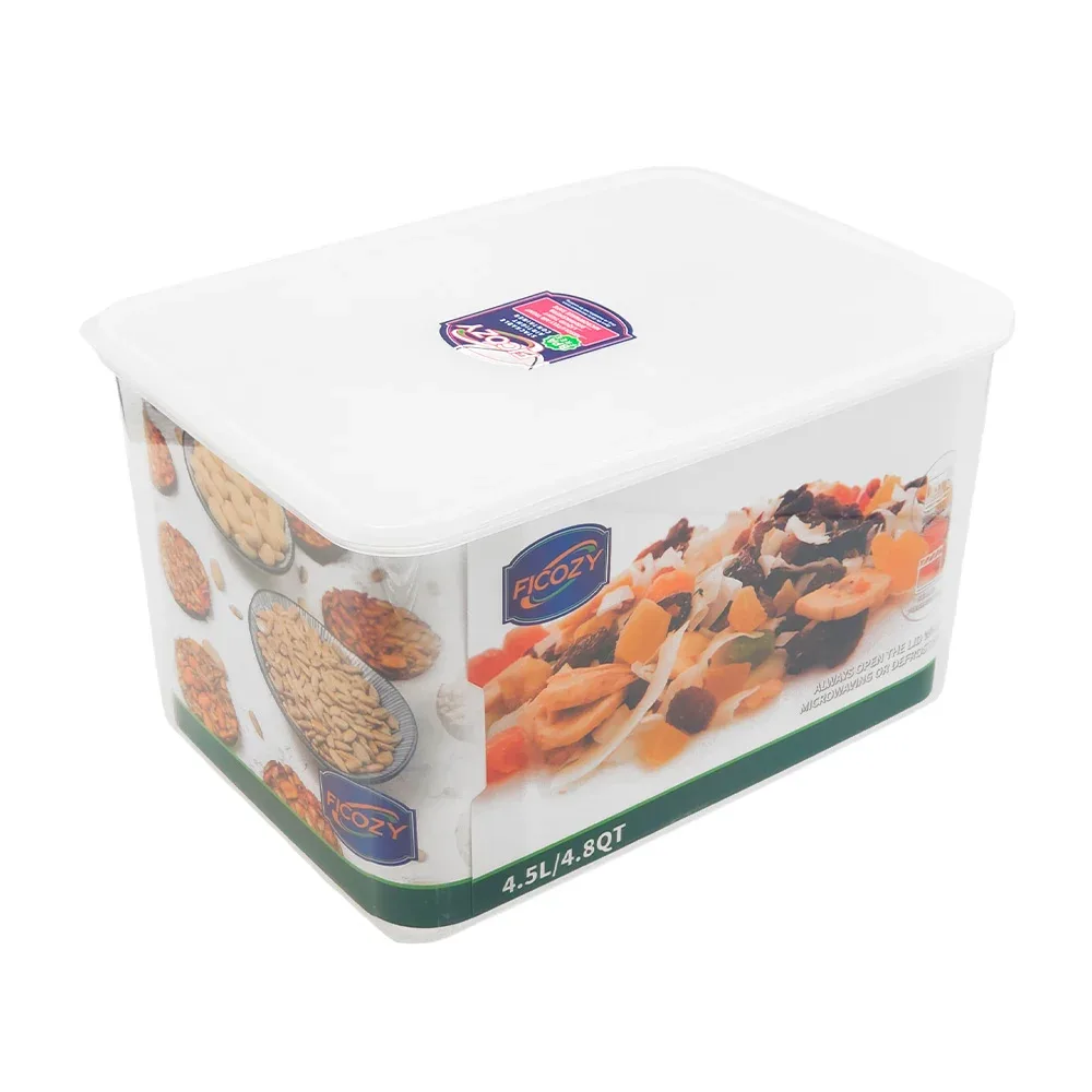 Tupper rectangular de plástico transparente, capacidad de 4.5l, resistente