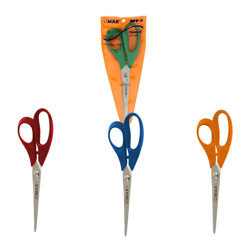 Tijeras metálicas mae para oficina con punta recta de 152mm, variedad de colores / mt-6