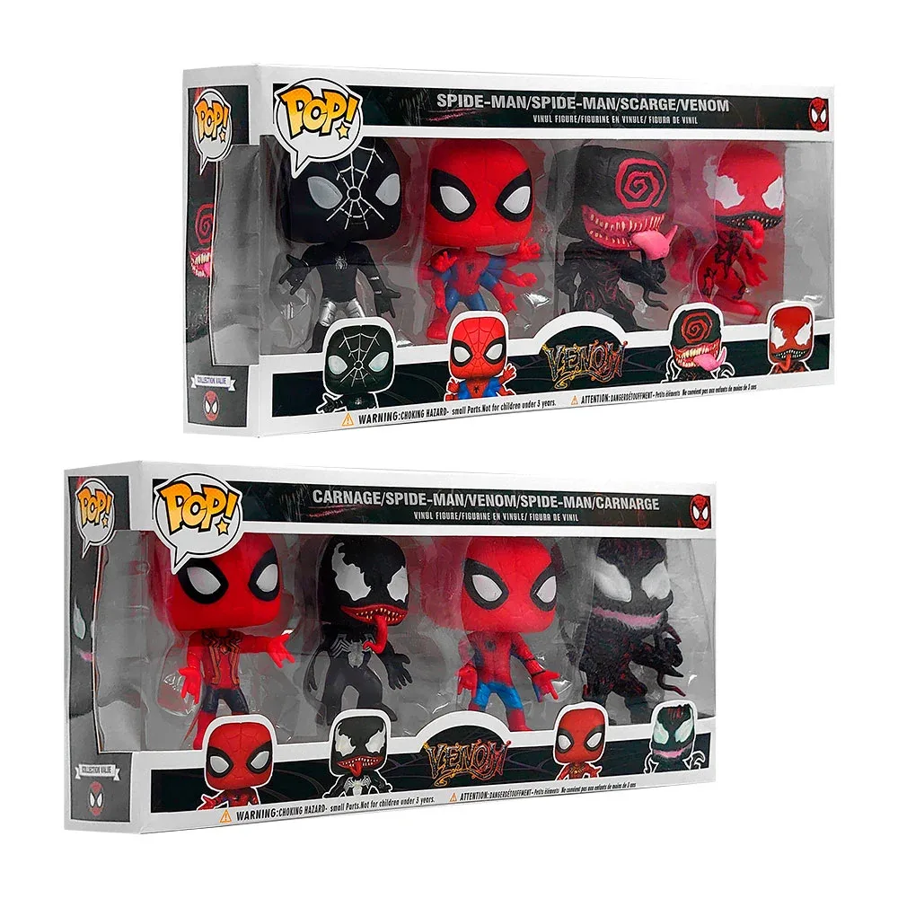 Paquete con 4 figuras pop coleccionables, spiderman, venom, 10 cm, variedad