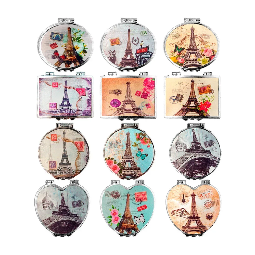 1pz mini espejo doble con diseño de la torre Eiffel 7x6cm, variedad de formas