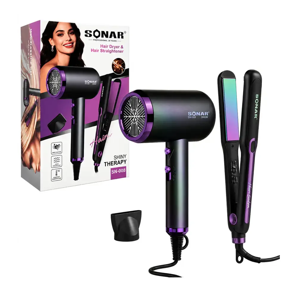 kit de secadora de 3000w + plancha sonar para el cabello / sn-008 / 802059