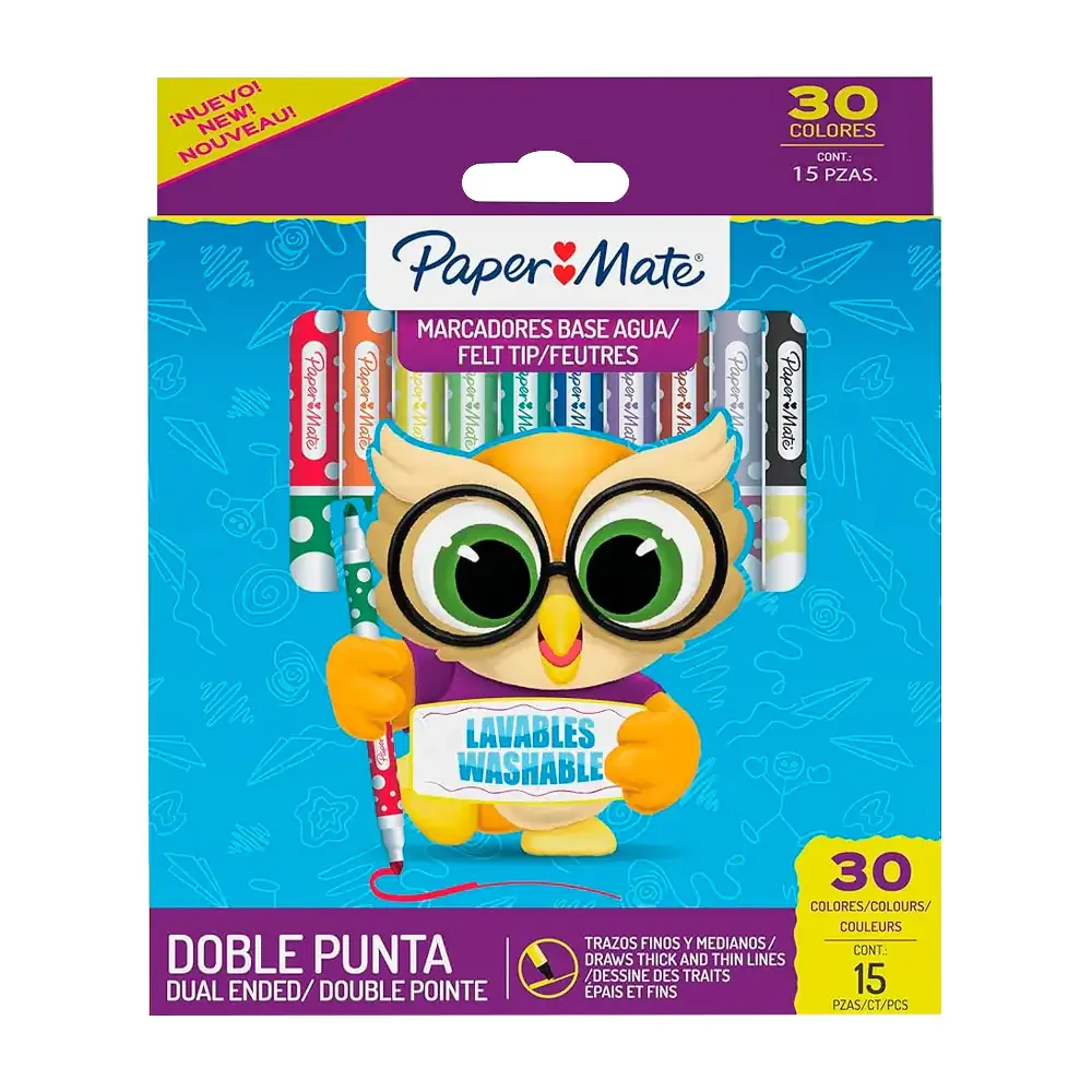 Paquete con 15 plumones - marcadores paper mate de agua con doble punta, variedad